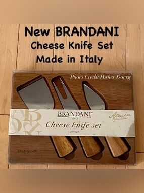 New Brandani Acacia Cheese Knife Set - Brown Wood & Silver Blades